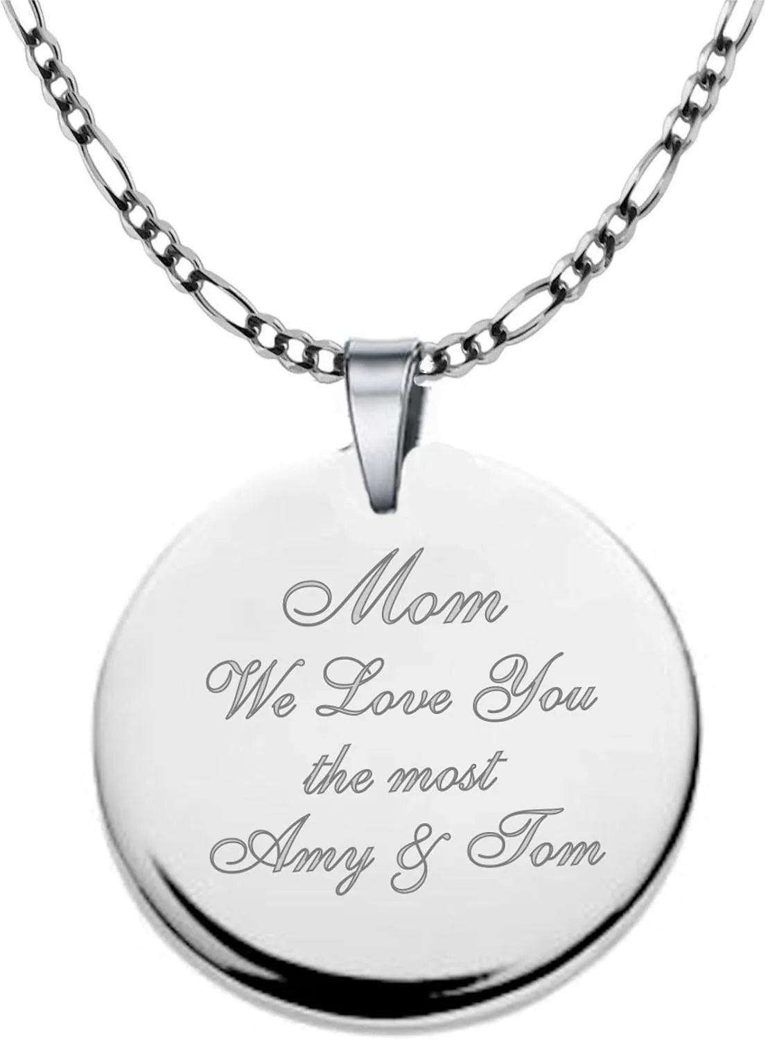 Personalized Sterling Silver Circle Charm Pendant Disk with Necklace Custom Engraved Free - Ships from USA