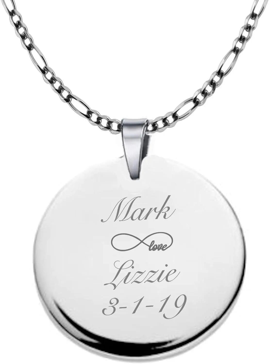Personalized Sterling Silver Circle Charm Pendant Disk with Necklace Custom Engraved Free - Ships from USA