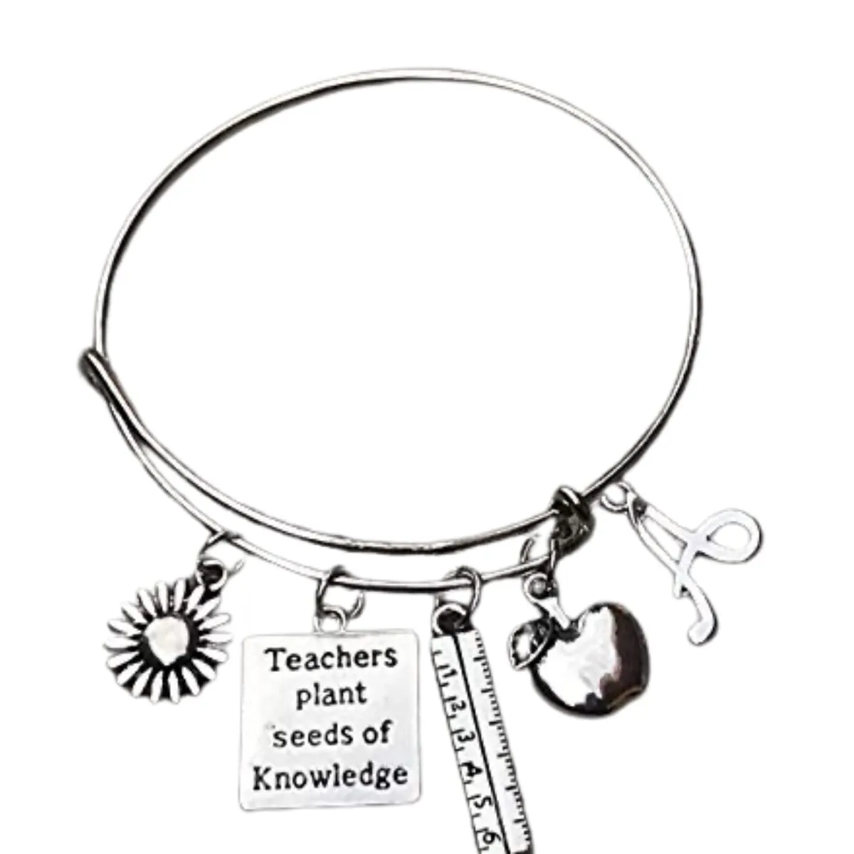 Personalized Teacher Charm Bangle Bracelet, Teacher Jewelry, Teacher Gift, Show your Teacher Appreciation