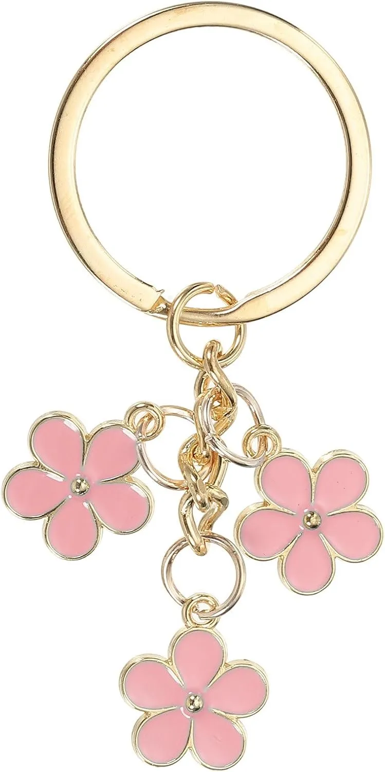 Pink Keychains for Women,Flowers Charms Enameled Key,Chain Car Key Ring Pendant for Purse, Handbag Bag, Earphone Case Accessories Women's Keyrings and Keychains Flower Keychain