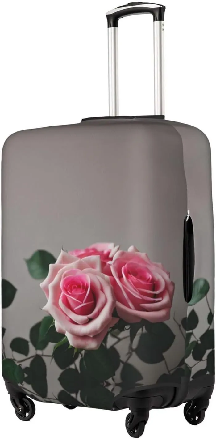 Pink Rose Print Practical Elastic Washable Travel Luggage Cover with Concealed Zipper for Suitcases