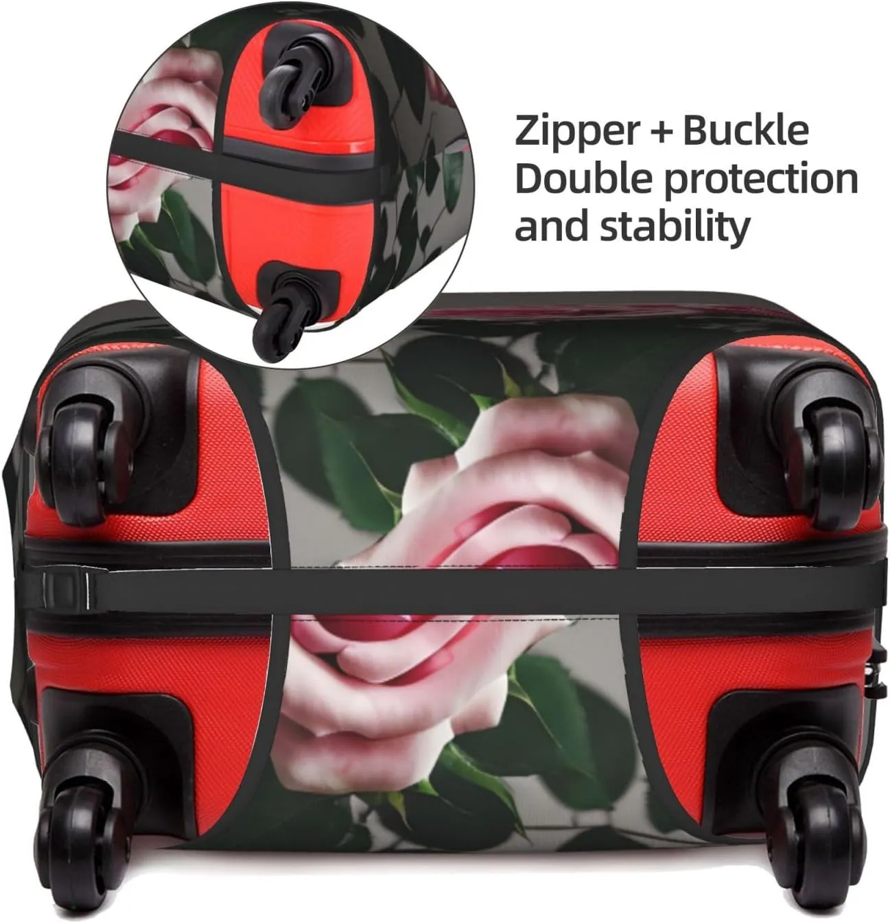 Pink Rose Print Practical Elastic Washable Travel Luggage Cover with Concealed Zipper for Suitcases