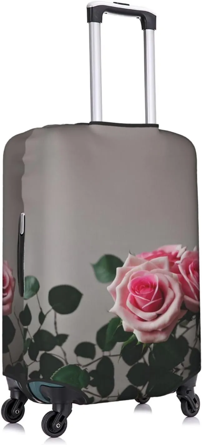 Pink Rose Print Practical Elastic Washable Travel Luggage Cover with Concealed Zipper for Suitcases