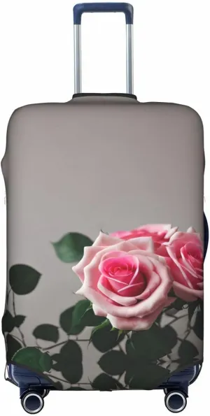 Pink Rose Print Practical Elastic Washable Travel Luggage Cover with Concealed Zipper for Suitcases