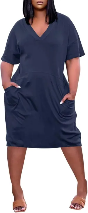 Plus Size Dresses for Curvy Women 2025 Summer Casual Short Sleeve Tshirt Dress with Pockets Beach Vacation Outfits