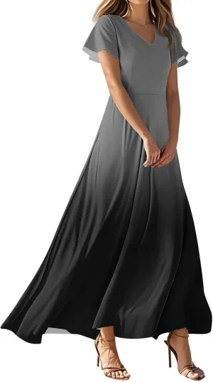 Plus Size Dresses for Curvy Women Casual Loose Trendy Short Sleeve V-Neck Floral Printed Solid Maxi Dress
