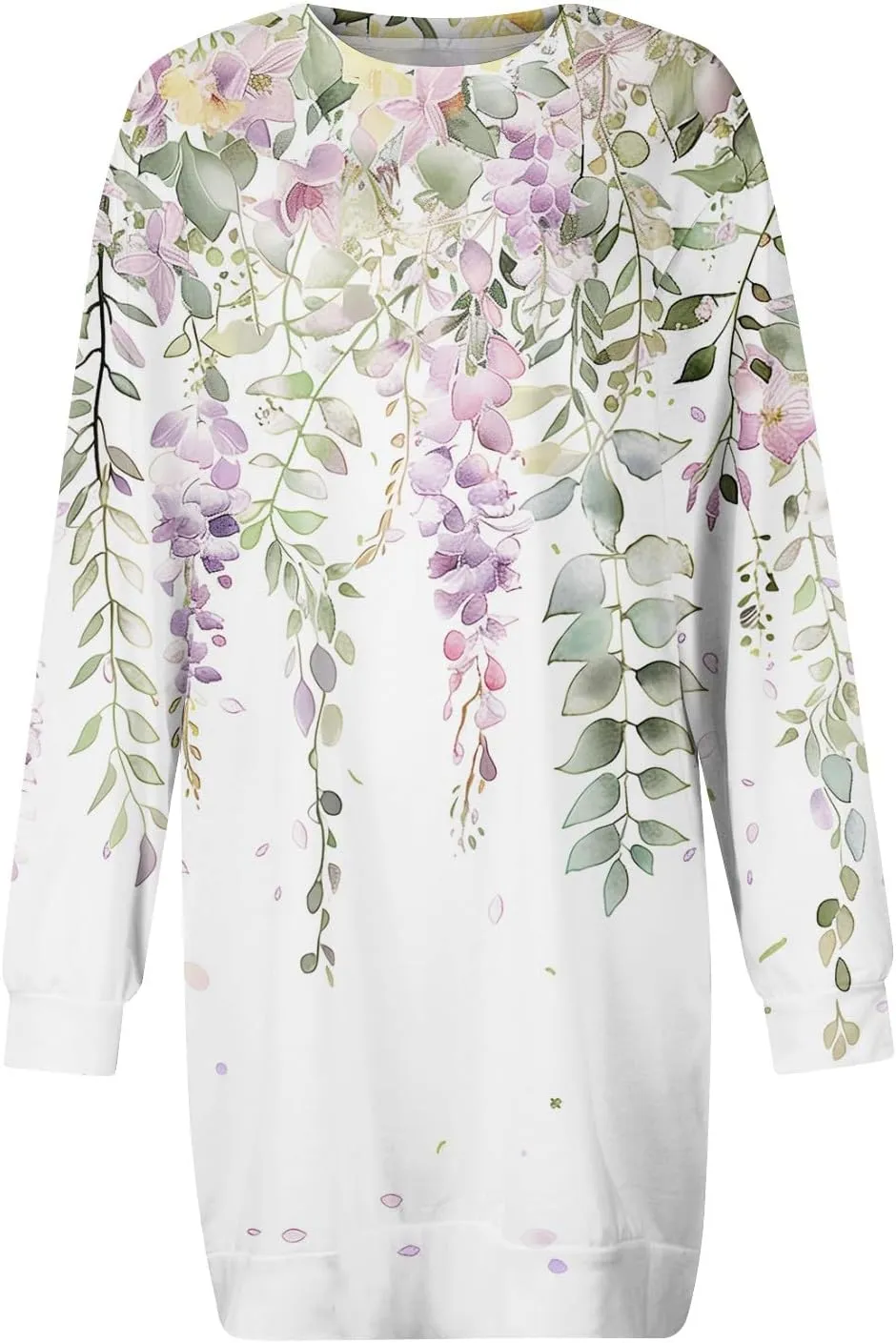 Plus Size Dresses for Curvy Women Fall 2024 Long Sleeve Crew Neck Sweatshirt Dress Floral Peint Mini Dress