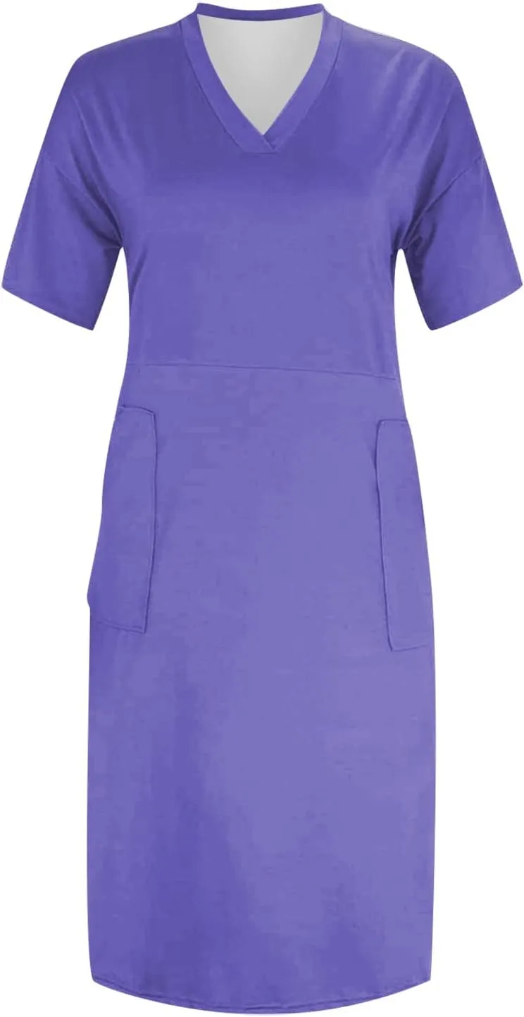 Plus Size T Shirt Dresses for Women 2025 Casual Oversized Short Sleeve V Neck Midi Dress Loose Comfy Soft Nightgown