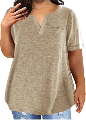 Plus Size Tops for Women Trendy V Neck Short Sleeve Summer Shirts Oversized Tunic Top Loose Fit Blouses Basic Tshirt