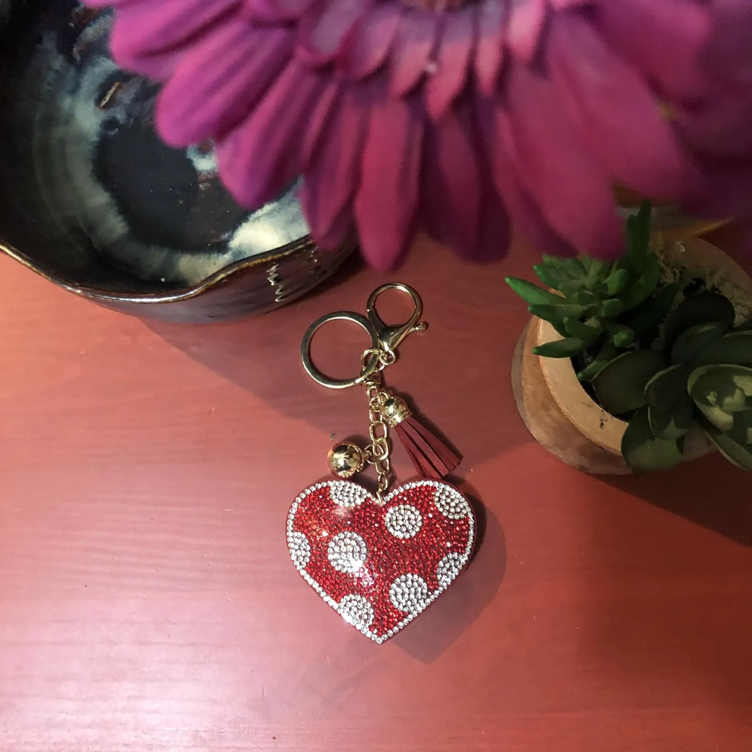 Popfizzy Bling Keychain Accessories for Women, Rhinestone Car Keys Charms, Cute Purse Charms for Handbags