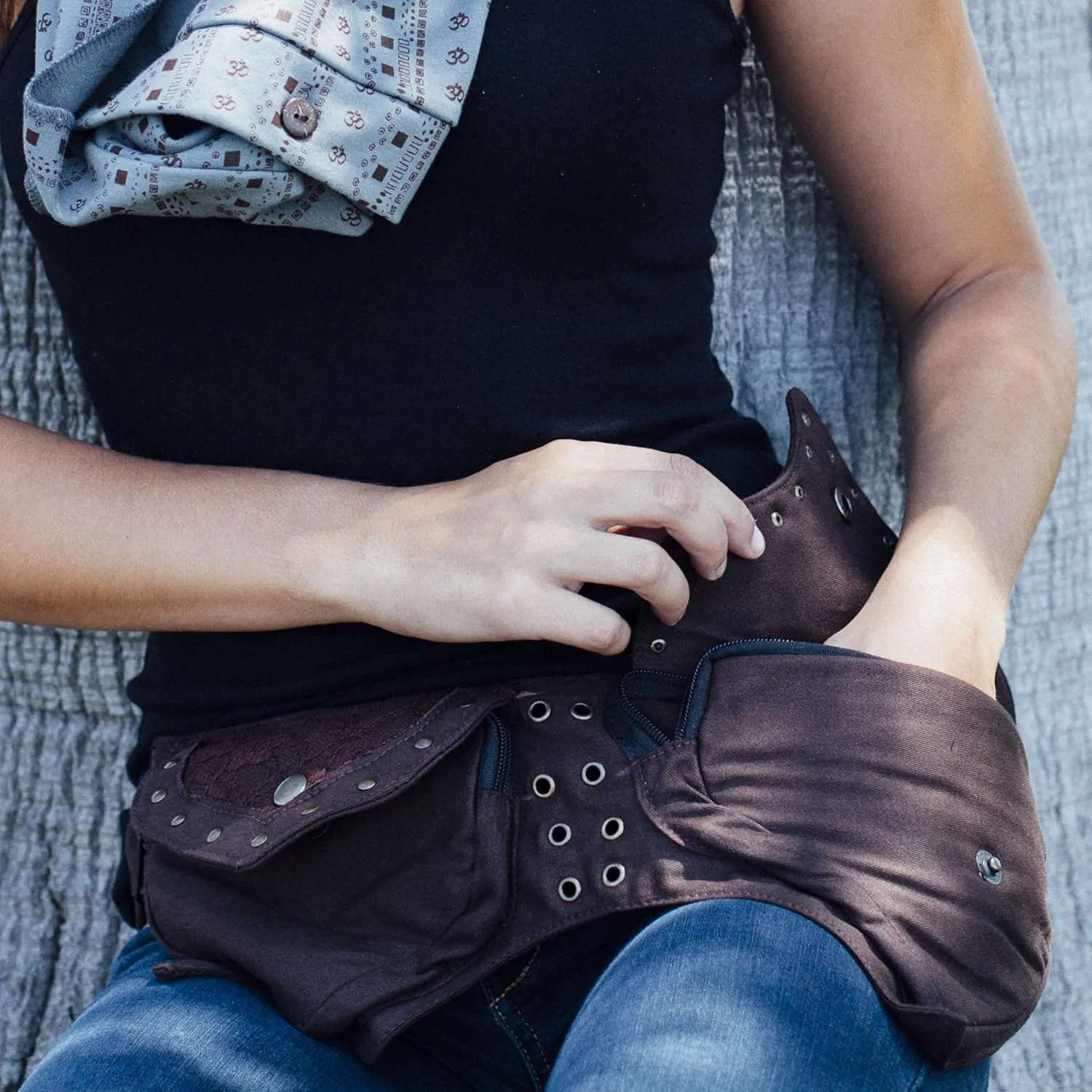 Practical Fannypack Cotton Waistbag Travel Utility Belt-Brown-One Size