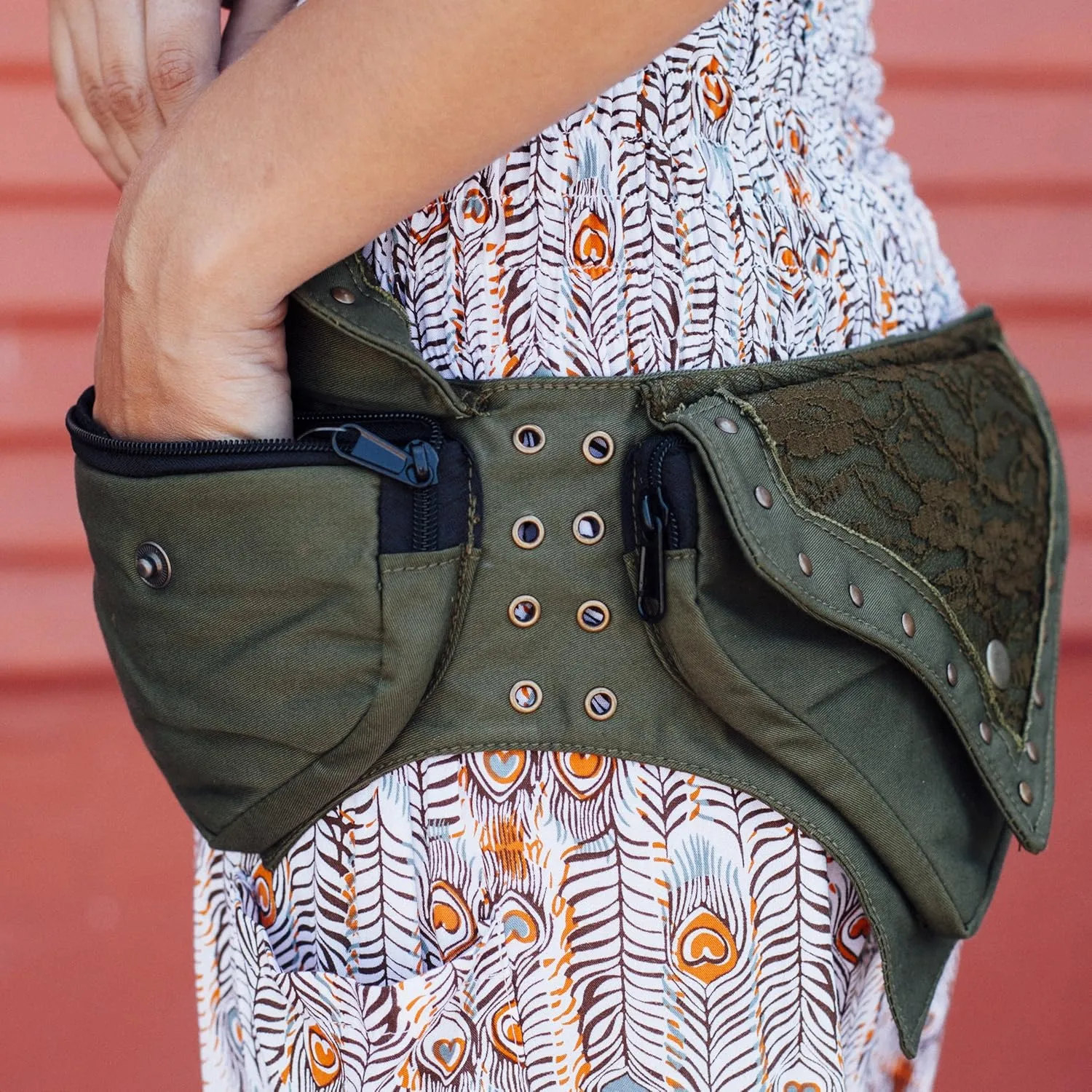 Practical Fannypack Cotton Waistbag Travel Utility Belt-Sage-One Size
