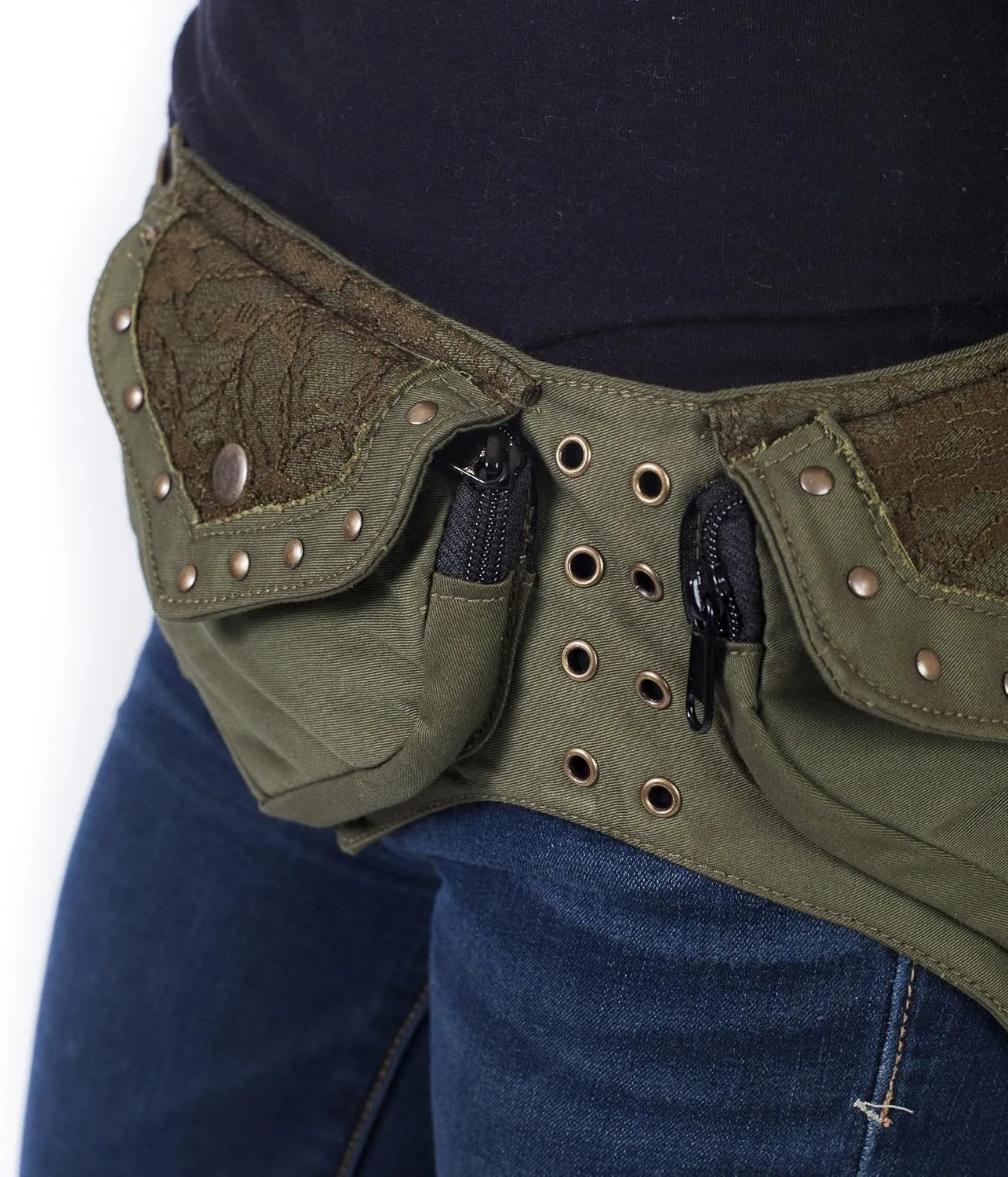 Practical Fannypack Cotton Waistbag Travel Utility Belt-Sage-One Size