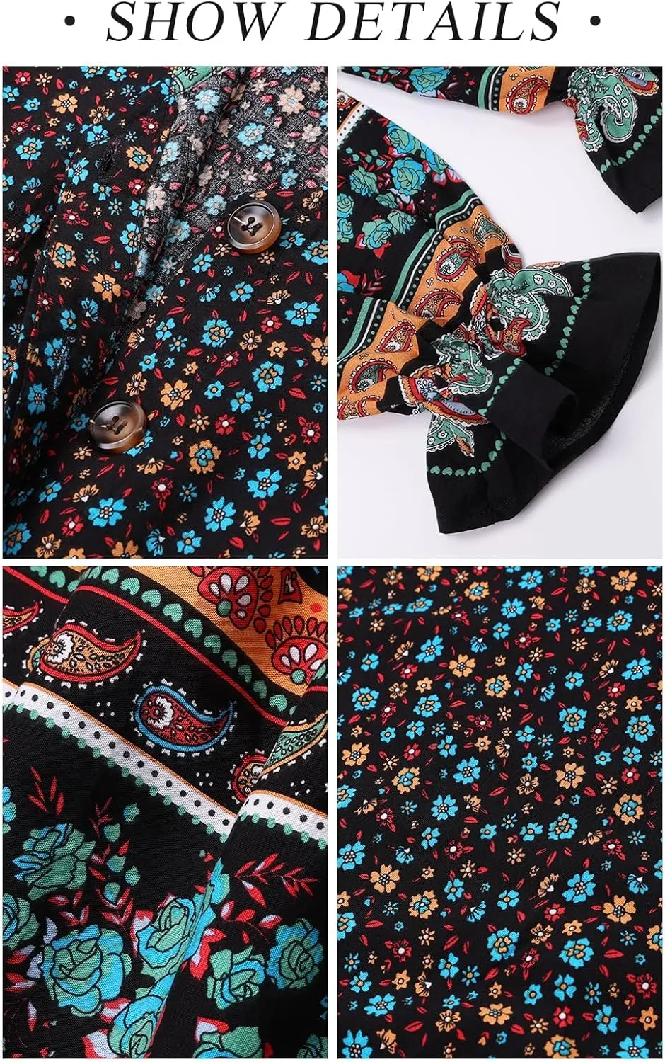 PRETTYGARDEN Long Sleeve Maxi Dress for Women V Neck Casual Button Down Boho Long Floral Dresses