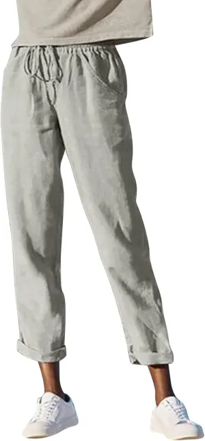 PTOLOCIF Linen Pants for Women,Casual Cotton Linen Pants Lightweight Summer Pants Loose Fit Elastic Waist Lounge Pants