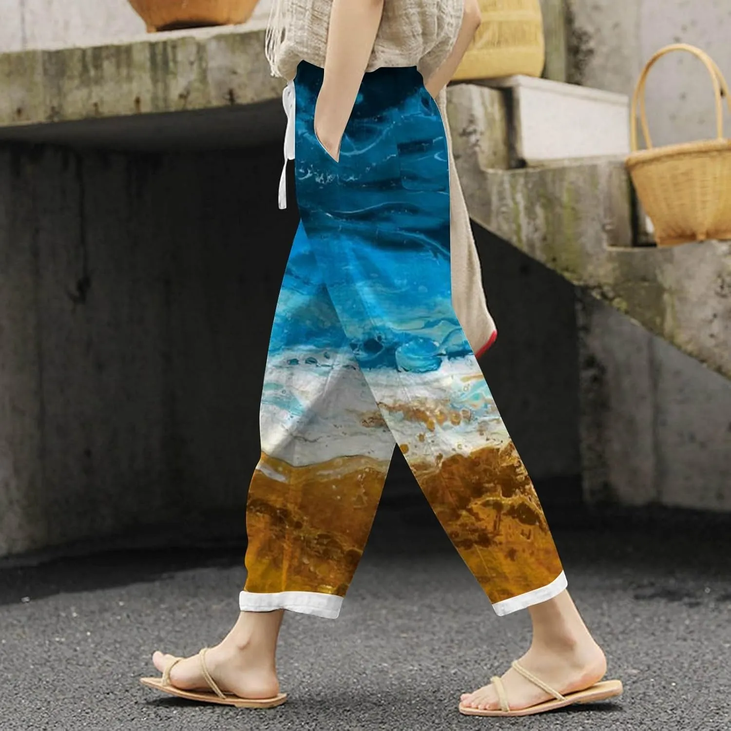 PTOLOCIF Palazzo Pants for Women,Cotton Linen Business Casual Pants High Waisted Palazzo Pants Flowy Dressy Long Pants