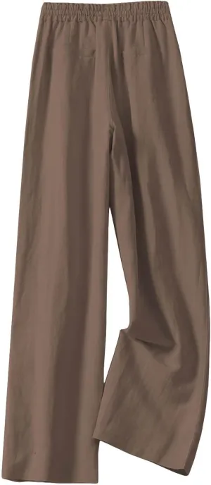 PTOLOCIF Palazzo Pants for Women,Dressy Casual Pants Drawstring Waist Wide Leg Pants Comfy Cotton Linen Palazzo Pants