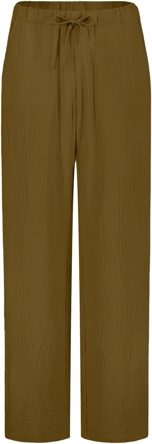 PTOLOCIF Palazzo Pants for Women,Summer Palazzo Pants Trendy Flowy Boho Pants Wide Leg Beach Pants Petite Linen Pants