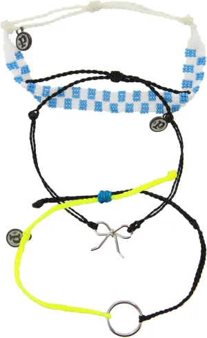 Pura Vida Bracelets Pack Circle & Bow Checkerboard Bracelet Stack - Set of 3 Stackable Bracelets for Women, Summer Accessories & Cute Bracelets - Includes 3 String Bracelets
