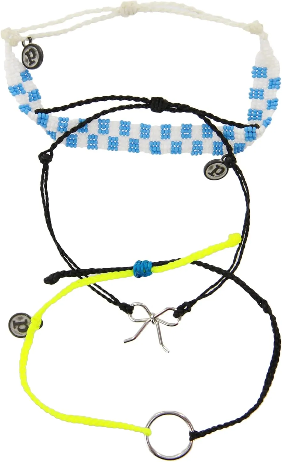 Pura Vida Bracelets Pack Circle & Bow Checkerboard Bracelet Stack - Set of 3 Stackable Bracelets for Women, Summer Accessories & Cute Bracelets - Includes 3 String Bracelets