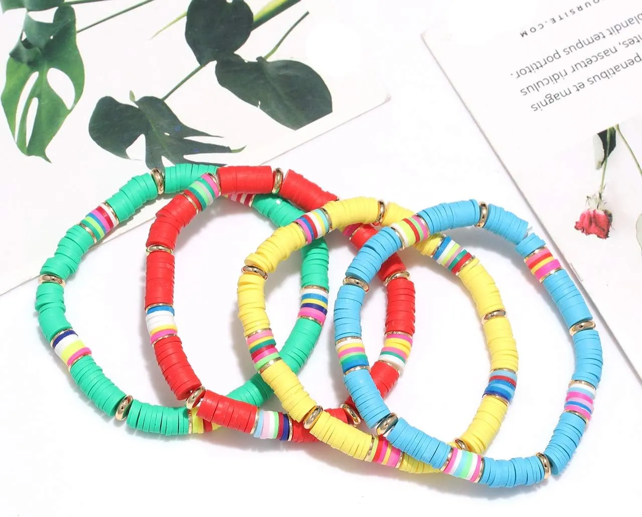 Rainbow Heishi Bracelets Ball Bead Stretch Bracelets for Women Boho Vinyl Disc Beaded Friendship Bracelets Stackable Layered Surfer Bracelets for Summer Beach Parties