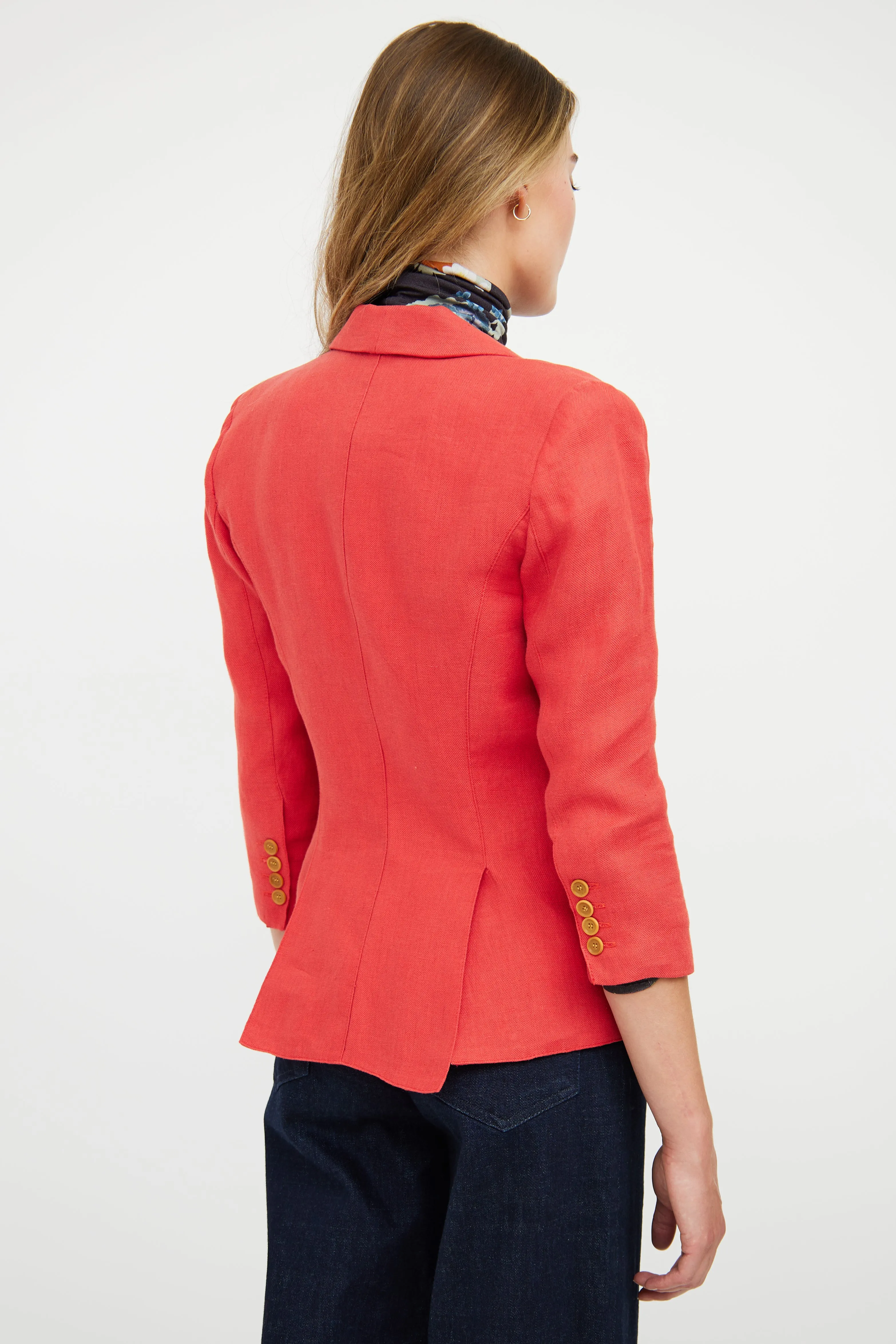 Red Linen 3/4 Sleeve Blazer