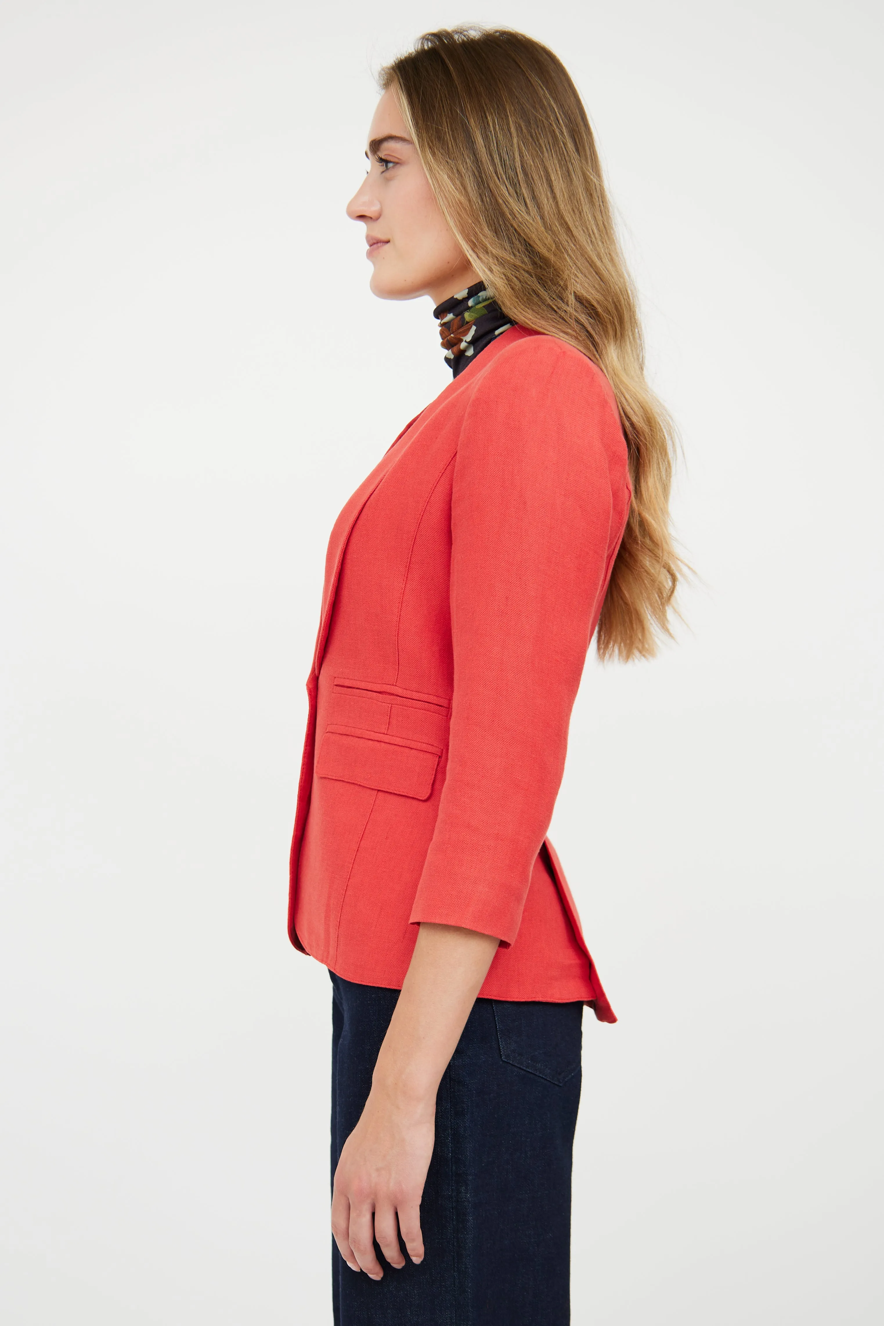 Red Linen 3/4 Sleeve Blazer