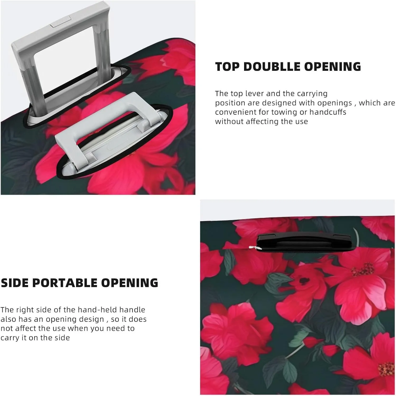 Red Pink Flower Print Practical Elastic Washable Travel Luggage Cover with Concealed Zipper for Suitcases