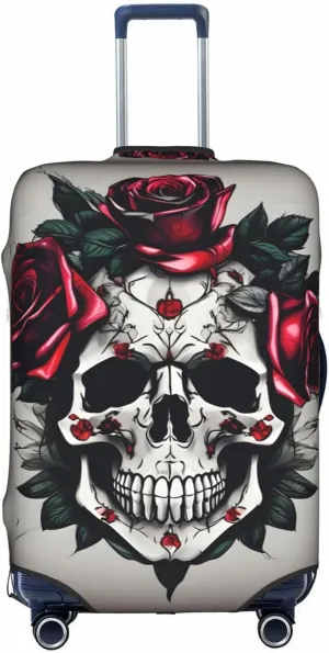 Red Rose Skull Print Practical Elastic Washable Travel Luggage Cover with Concealed Zipper for Suitcases