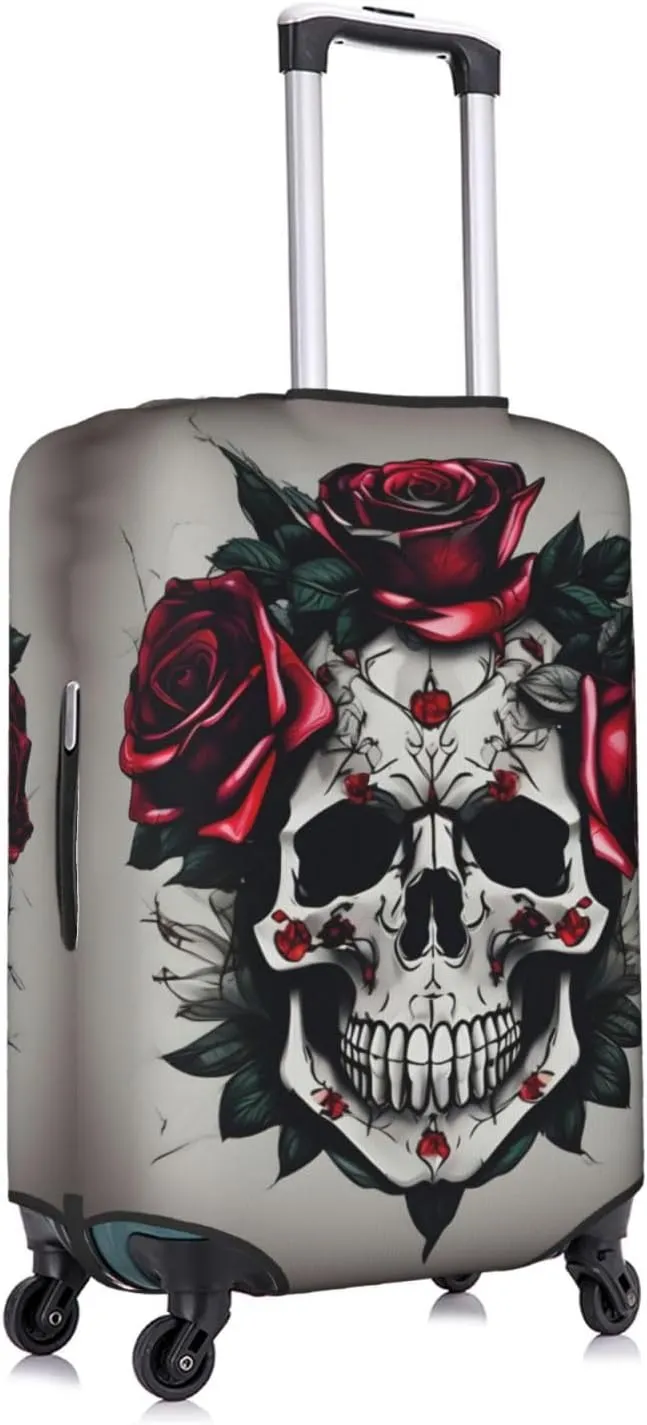 Red Rose Skull Print Practical Elastic Washable Travel Luggage Cover with Concealed Zipper for Suitcases