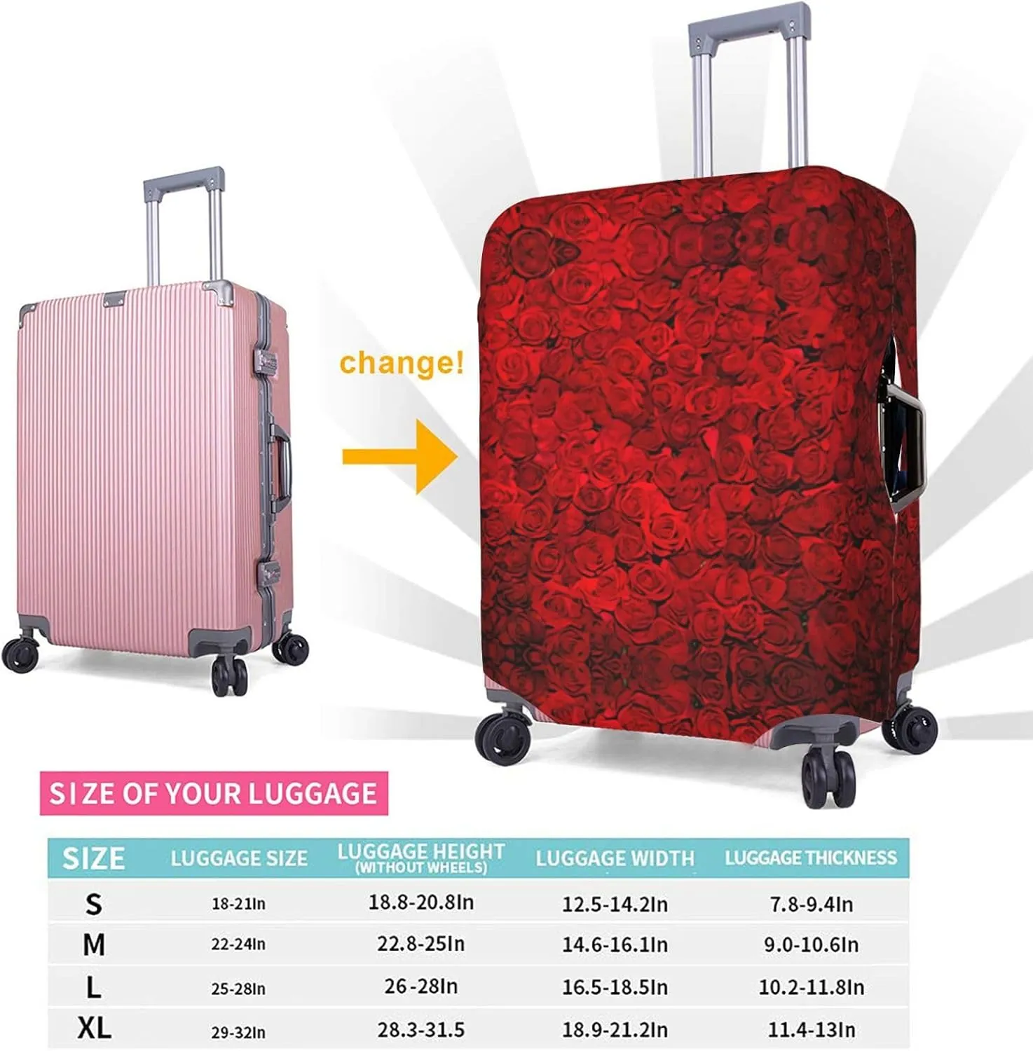 Red Rose1 Print Practical Elastic Washable Travel Luggage Cover with Concealed Zipper for Suitcases