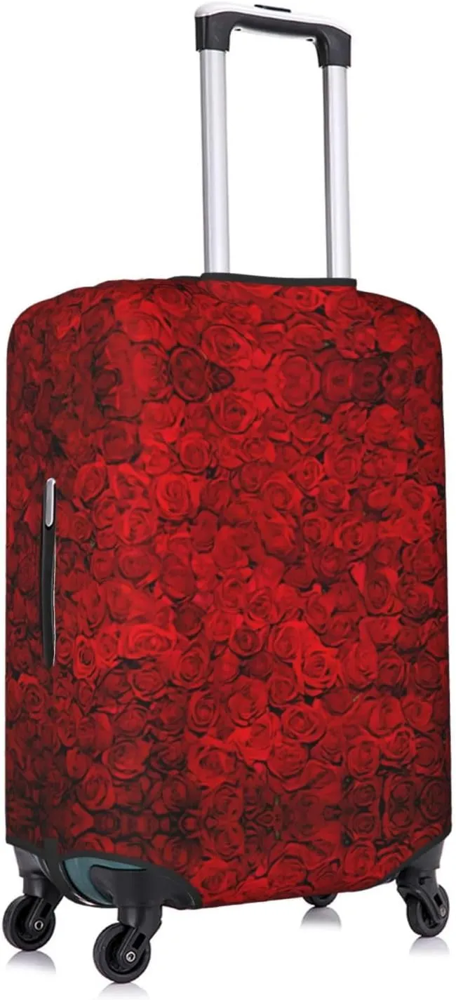 Red Rose1 Print Practical Elastic Washable Travel Luggage Cover with Concealed Zipper for Suitcases