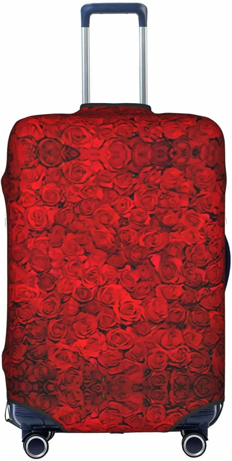 Red Rose1 Print Practical Elastic Washable Travel Luggage Cover with Concealed Zipper for Suitcases