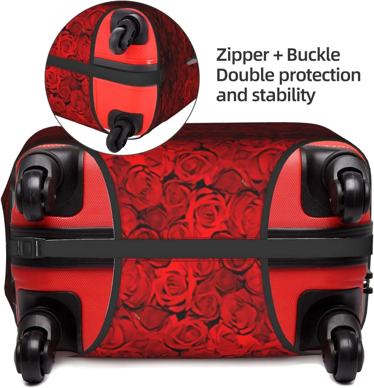 Red Rose1 Print Practical Elastic Washable Travel Luggage Cover with Concealed Zipper for Suitcases