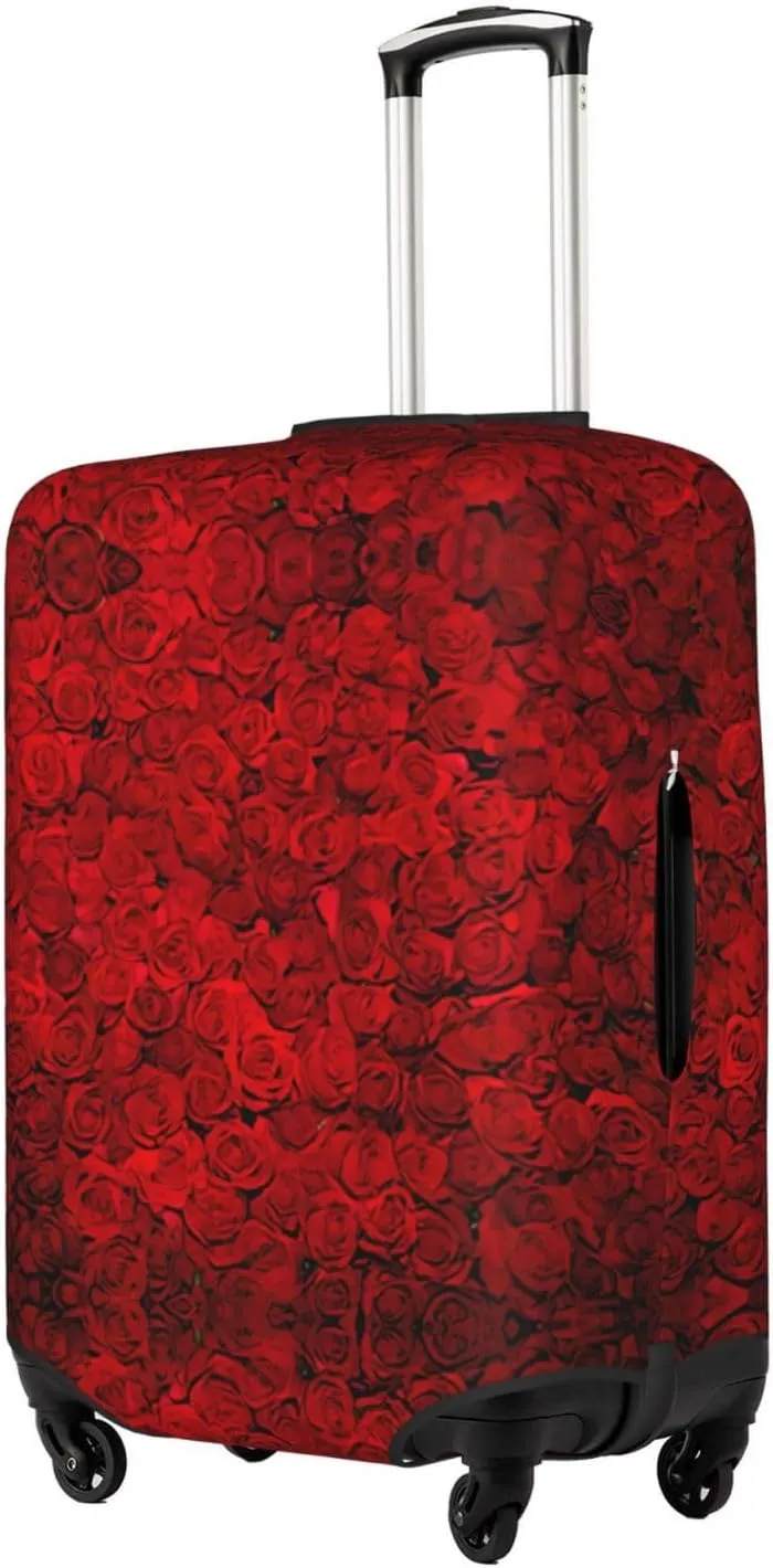 Red Rose1 Print Practical Elastic Washable Travel Luggage Cover with Concealed Zipper for Suitcases