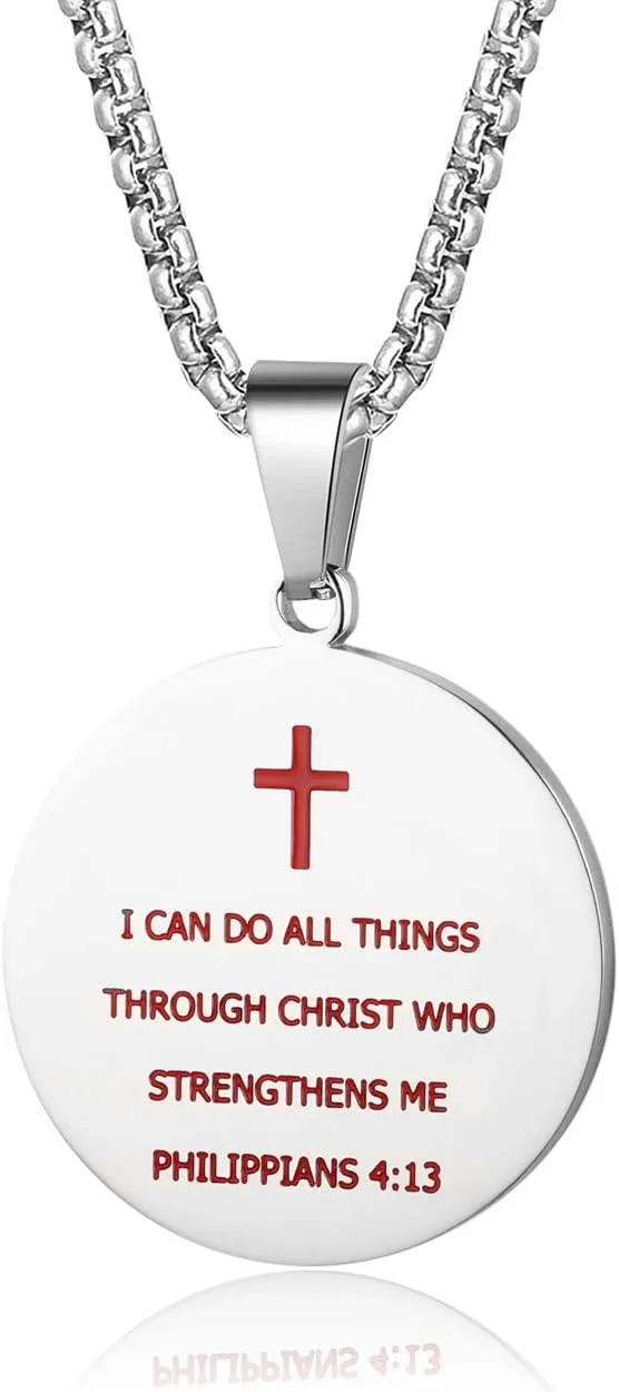 Rehoboth Baseball Athletes Jersey Number 0-99 Cross Pendant Necklace for Boys Girls Women Men 24 Inch (22" 2" Adjustable) Stainless Steel Chain Philippians 4:13 on Back I CAN DO All Things