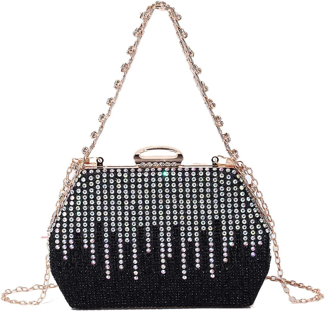 Rhinestone Clutch Purse for Women Sparkly Evening Bag Glitter Wedding Purse Crossbody Shoulder Handbag for Party