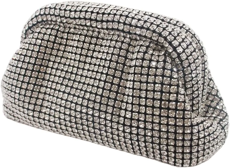 Rhinestone Purse for Women Dumpling Clutch Bag Formal Crystal Evening Handbag Sparkly Wedding Cloud Bag Shoulder Bag