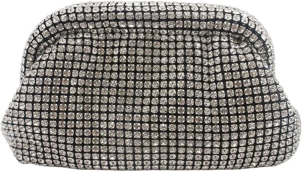 Rhinestone Purse for Women Dumpling Clutch Bag Formal Crystal Evening Handbag Sparkly Wedding Cloud Bag Shoulder Bag