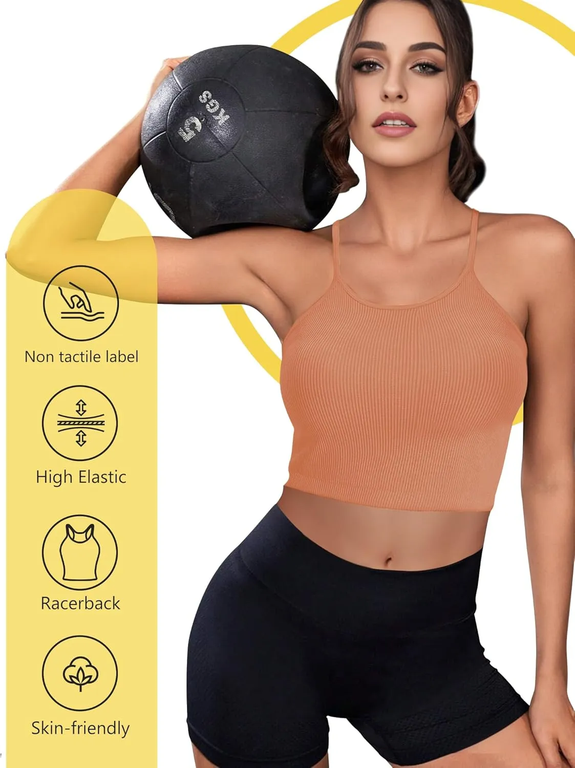Ribbed Tank Top for Women 2024, Seamless Racerback Workout Tops, Basic Sports Camisole Tops, Crop Tops