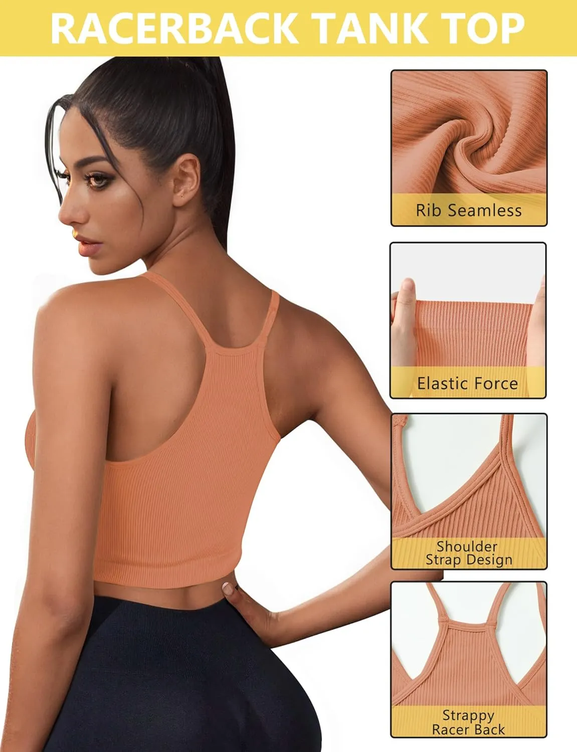 Ribbed Tank Top for Women 2024, Seamless Racerback Workout Tops, Basic Sports Camisole Tops, Crop Tops