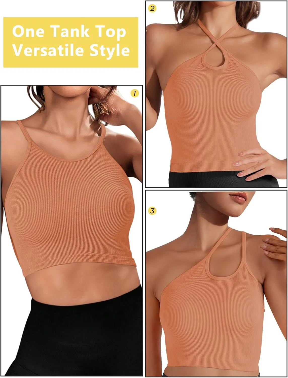 Ribbed Tank Top for Women 2024, Seamless Racerback Workout Tops, Basic Sports Camisole Tops, Crop Tops