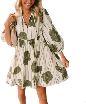 Ruffle Floral Babydoll Mini Dress Tie Hollow V-Neck Tunic Dresses for Women 2025 Boho Sundresses