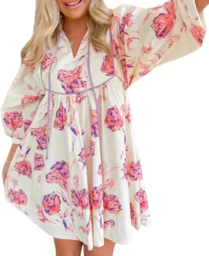 Ruffle Floral Babydoll Mini Dress Tie Hollow V-Neck Tunic Dresses for Women 2025 Boho Sundresses