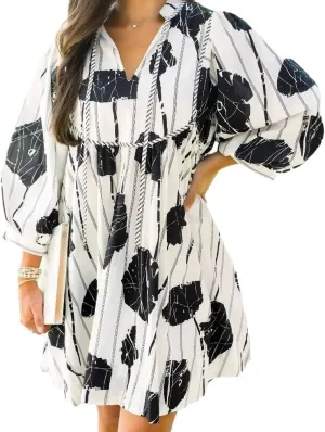Ruffle Floral Babydoll Mini Dress Tie Hollow V-Neck Tunic Dresses for Women 2025 Boho Sundresses