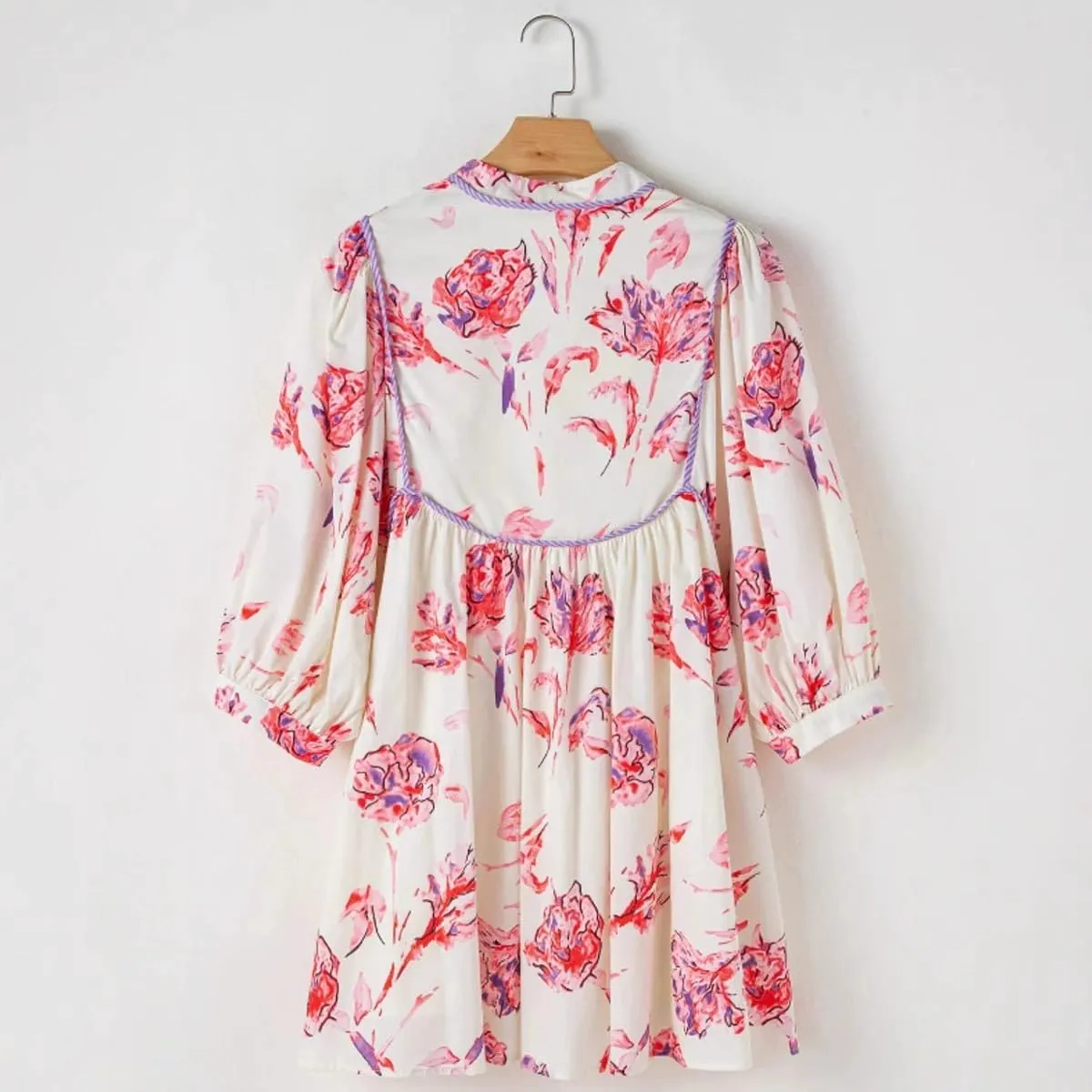 Ruffle Floral Babydoll Mini Dress Tie Hollow V-Neck Tunic Dresses for Women 2025 Boho Sundresses