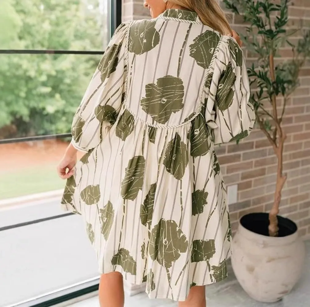 Ruffle Floral Babydoll Mini Dress Tie Hollow V-Neck Tunic Dresses for Women 2025 Boho Sundresses