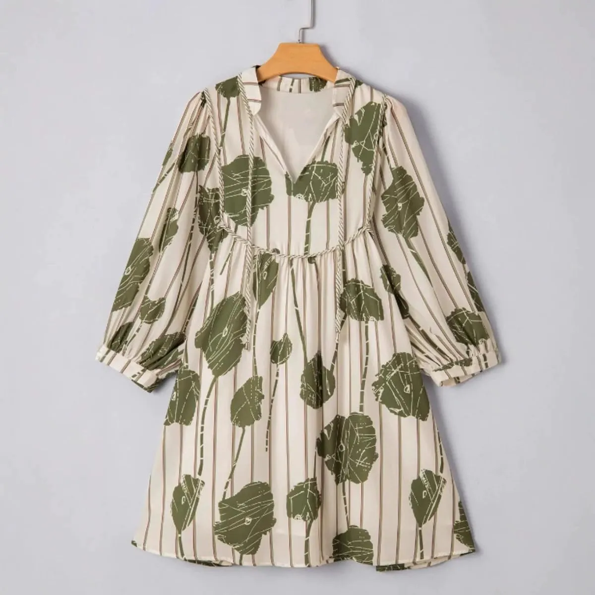 Ruffle Floral Babydoll Mini Dress Tie Hollow V-Neck Tunic Dresses for Women 2025 Boho Sundresses