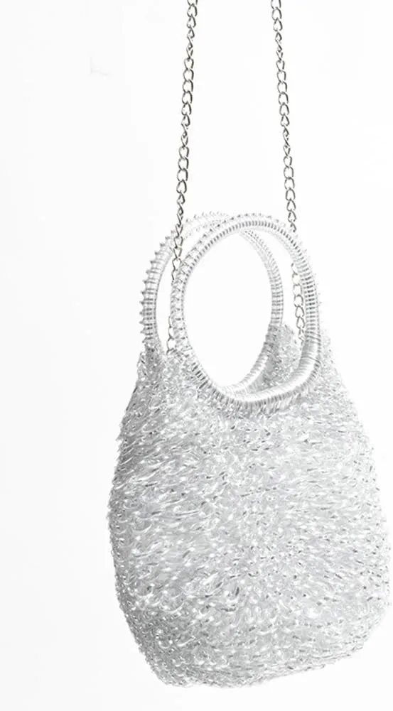 Rungion Womens Shiny PVC Woven Evening Purse Waterdrop Shape Crossbody Shoulder Bag Small Party Wedding Clutch Handbag