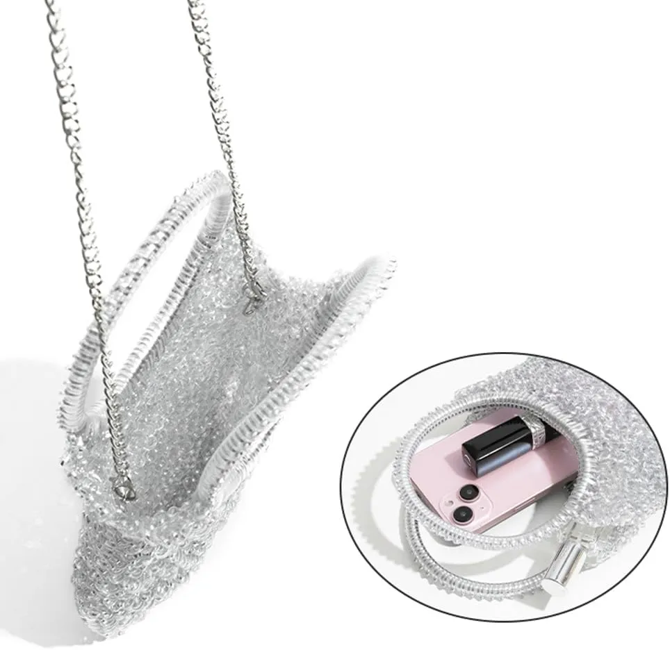 Rungion Womens Shiny PVC Woven Evening Purse Waterdrop Shape Crossbody Shoulder Bag Small Party Wedding Clutch Handbag